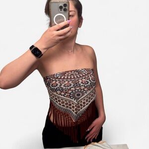 Southwest Geometric Fringe Bandana Top Boho Festival Coastal Cowgirl